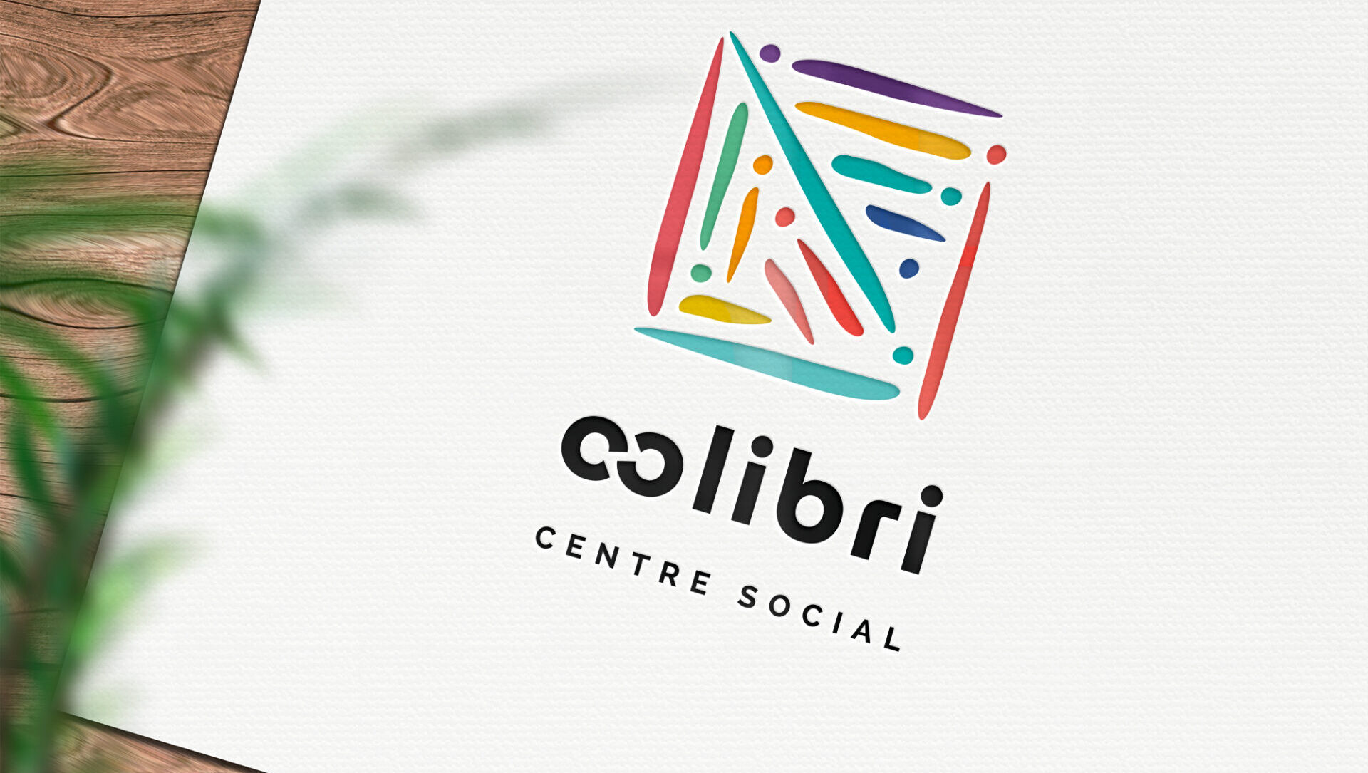 Logotype réalisé pour le Centre Social Colibri de Villars-les-Dombes, présentation du logo en situation sur document.