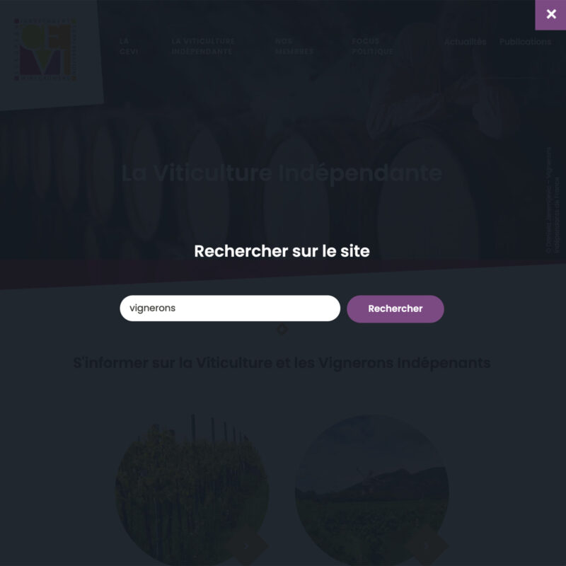 Fonctionnalité de recherche intégrée au site internet dédié à la confédération européenne des vignerons indépendants