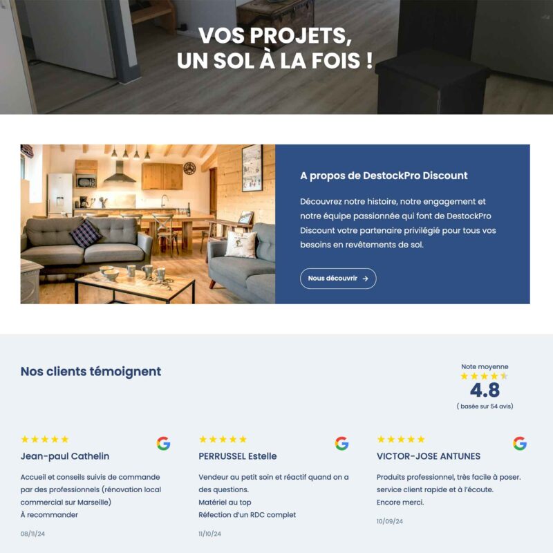 Module d'avis clients intégré à la boutique en ligne destockpro du-iscount