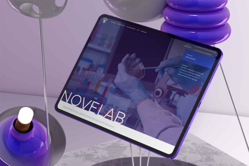 Page d'accueil du site internet pour groupe Novelab, présentée dans sa version responsive sur tablette